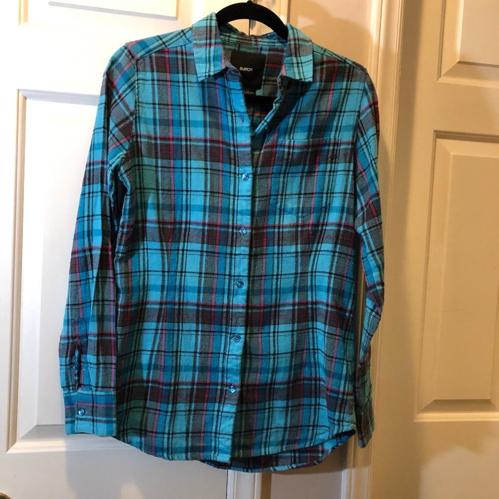 Women's BURTON Blue Plaid Flannel Shirt Size S